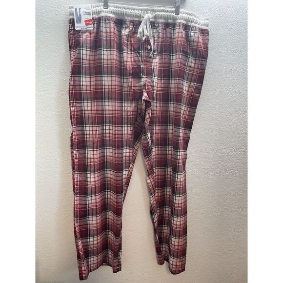 Men's Hanes Stretch‎ Woven Red Plaid Sleep Pants Size 2XL NEW - Picture 1 of 4